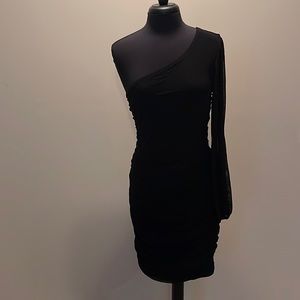 NWT! Black Scrunch Waist One Sleeved Dress